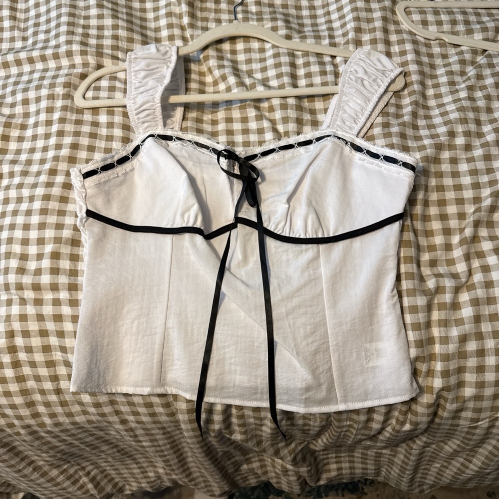 T.J.Maxx White Top with Black Ribbon Detail